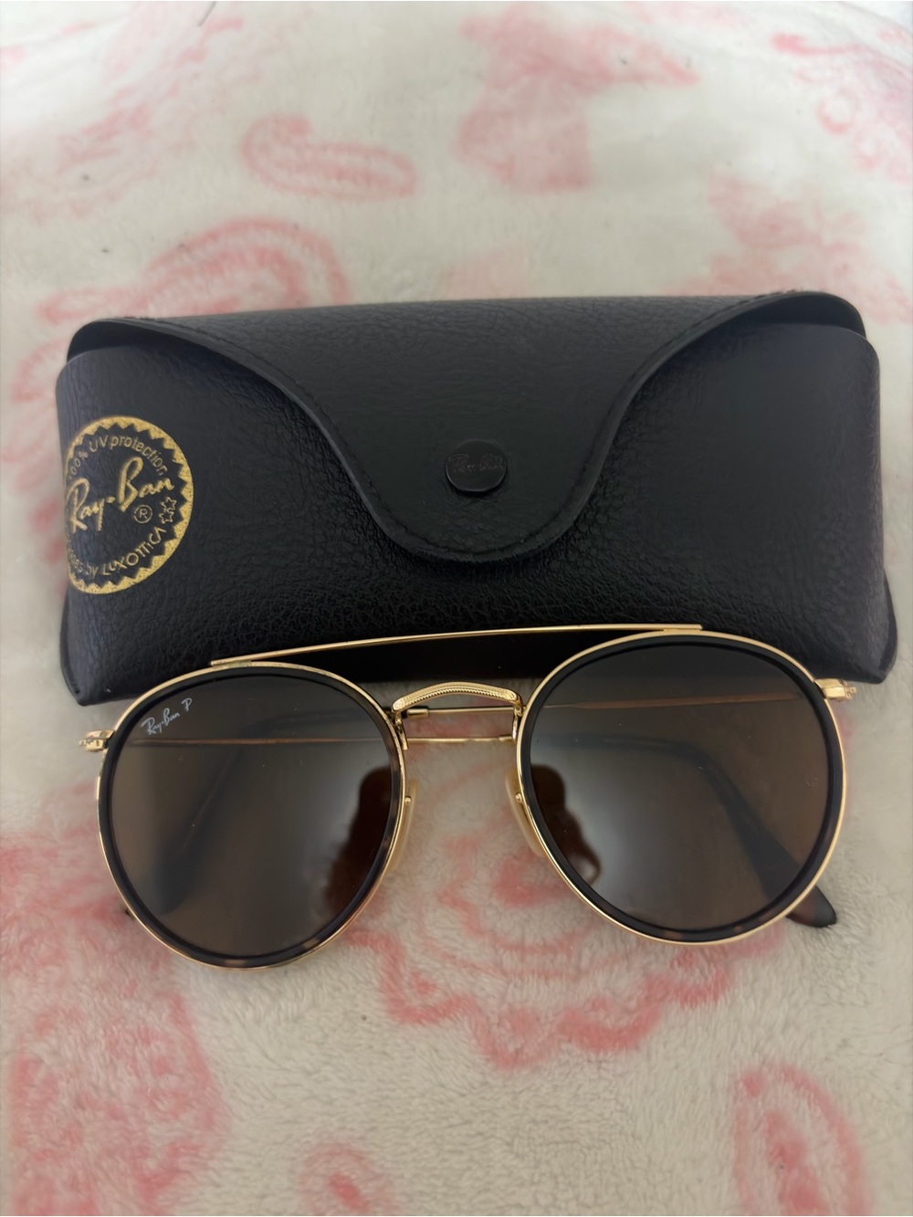 Ray-Ban Gold Frame Sunglasses with Brown Lenses